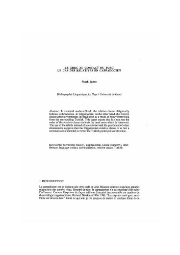 Le Grec au contact du Turc. Le cas des relatives en Cappadocien