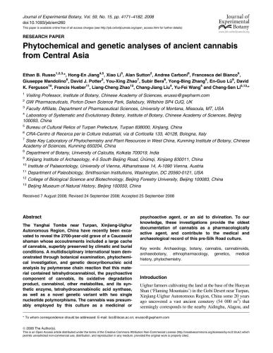 Phytochemical and genetic analyses of ancient cannabis from Central Asia
