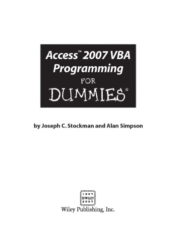 Microsoft Office Access 2007 VBA Programming For Dummies