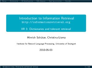 Слайды - Словари и нечеткий поиск к главе 3 учебника  Introduction to Information Retrieval - Введение в информационный поиск