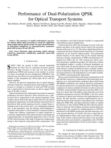 Performance of Dual-Polarization QPSK for Optical Transport Systems