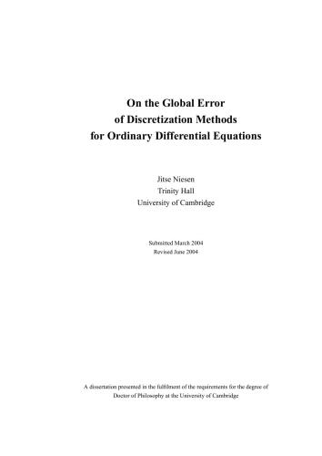 On the Global Error on Discretization Methods for Ordinary Differential Equations