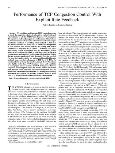 Performance of TCP Congestion Control With Explicit Rate Feedback