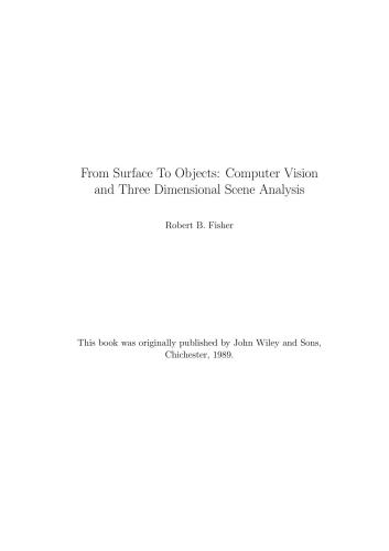 From Surface To Objects. Computer Vision and Three Dimensional Scene Analysis