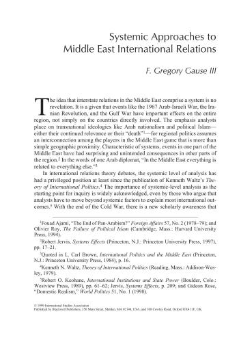 Systemic Approaches to Middle East International Relations