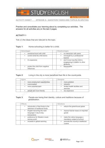 Australia Network. Study English IELTS Preparation. (Episode 06. Question Types and Topics)