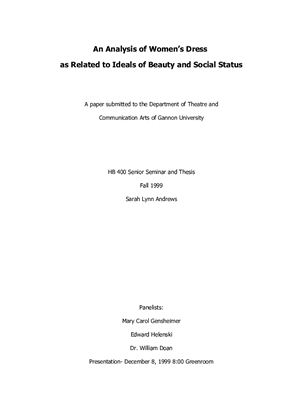 An Analysis of Women’s Dress as Related to Ideals of Beauty and Social Status