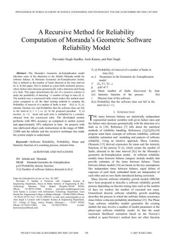 A Recursive Method for Reliability Computation of Moranda’s Geometric Software Reliability Model