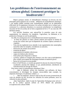 Устная тема на экзамен. Les problèmes de l’environnement au niveau global. Comment protéger la biodiversité? / Проблемы окружающей среды на глобальном уровне. Как защитить природу?