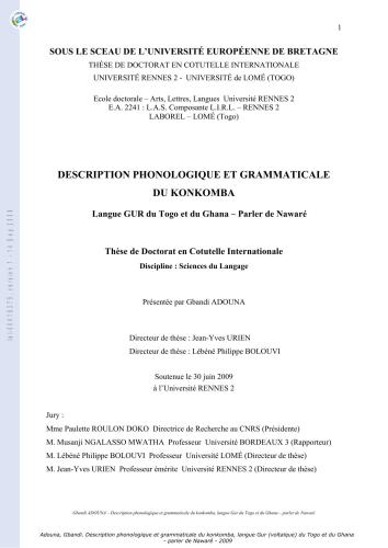 Description Phonologique et Grammaticale du Konkomba