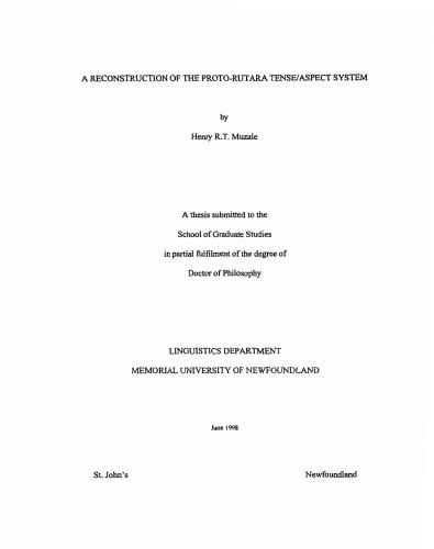 A Reconstruction of the Proto-Rutara Tense/Aspect System