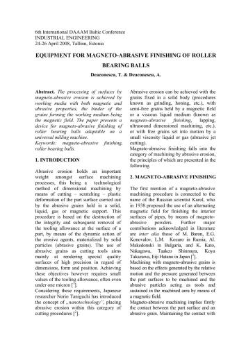 Equipment for Magneto-Abrasive Finishing of Roller Bearing Balls
