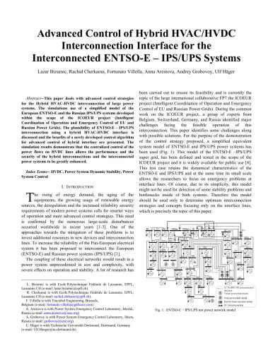 Advanced Control of Hybrid HVAC/HVDC Interconnection Interface for the Interconnected ENTSO-E - IPS/UPS Systems