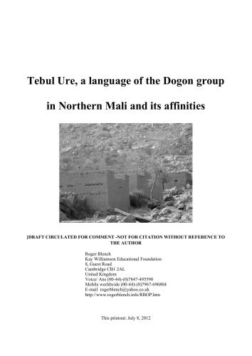 Tebul Ure, a language of the Dogon group in Northern Mali and its affinities