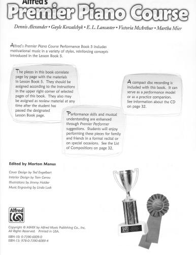 Alfred's Premier Piano Course. Performance 5