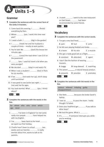 Solutions Intermediate Test Bank + workbook key