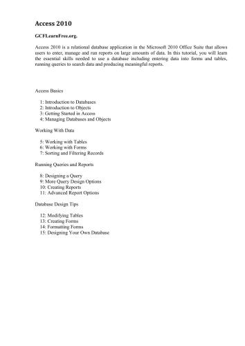 GCFLearnFree.org. Access 2010