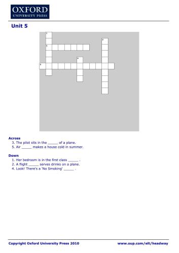 New Headway Elementary Crossword. Unit 05