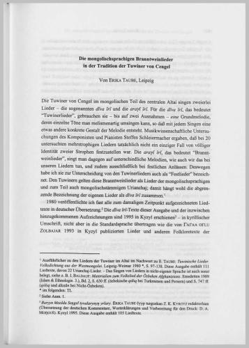 Die mongolischsprachigen Branntweinlieder in der Tradition der Tuwiner von Cengel