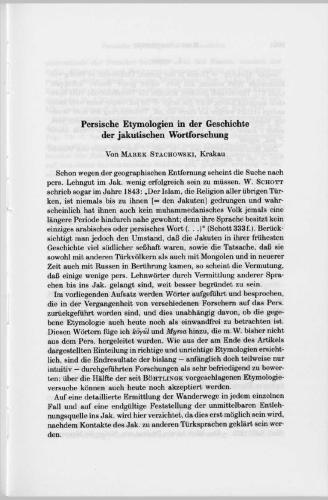 Persische Etymologien in der Geschichte der jakutischen Wortforschung