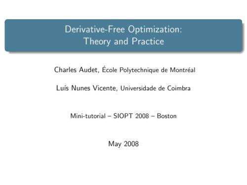 Derivative-Free Optimization: Theory and Practice