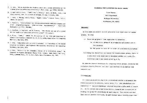 Polynomial-time algorithms for Galois groups (EUROSAM84)