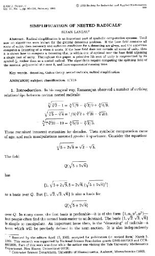 Simplification of nested radicals (SIAM J Comp. 1992)