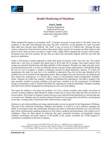 Health Monitoring of Munitions