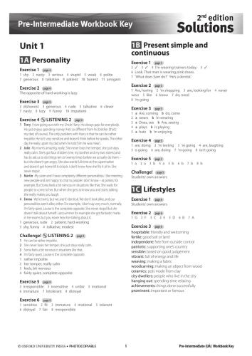 Solutions Pre-Intermediate Workbook key