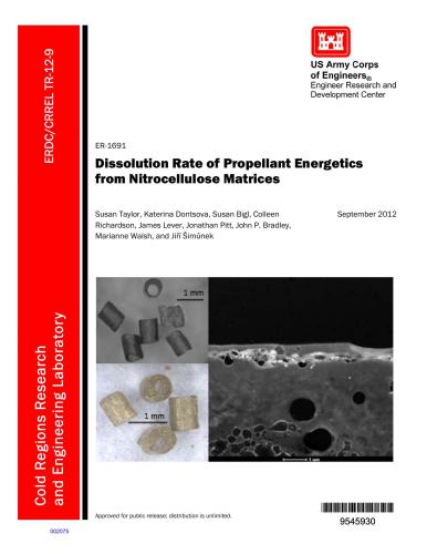 Dissolution Rate of Propellant Energetics from Nitrocellulose Matrices