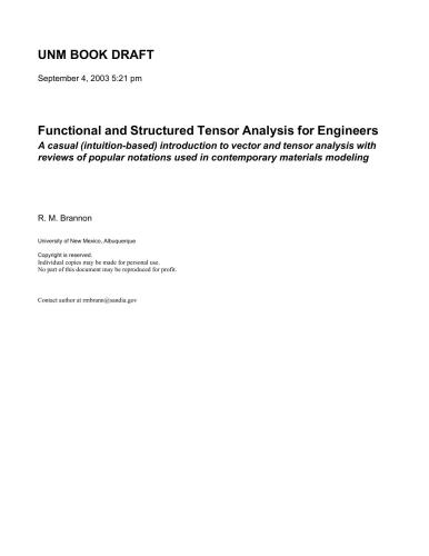 Functional and Structural Tensor Analysis for Engineers