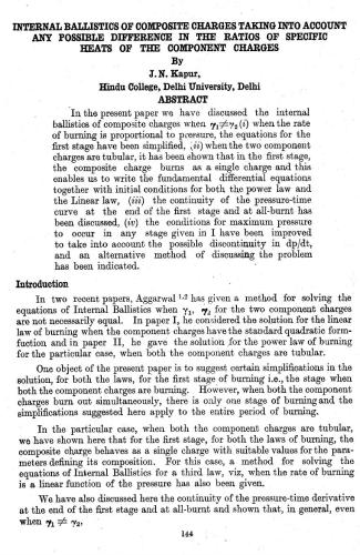 Internal ballistics of composite charges taking into account any possible difference in the ratios of specific heats of the component charges