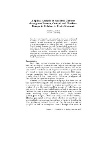 A Spatial Analysis of Neolithic Cultures throughout Eastern, Central, and Northern Europe in Relation to Proto-Germanic