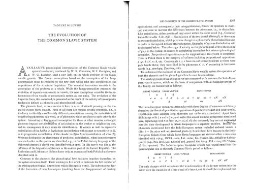 The Evolution of the Common Slavic System