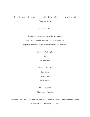 Combinatorial Properties of the Hilbert Series of Macdonald Polynomials [PhD thesis]