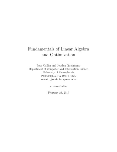 Fundamentals of linear algebra and optimization