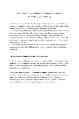 Solving Polynomial Equation Systems III: Volume 3, Algebraic Solving