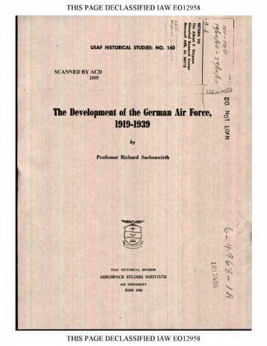 Development of the German Air Force, 1919-1939. Part 1