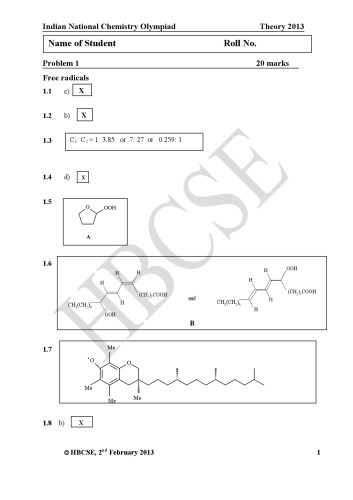 INChO 2013 Chemistry Solution from India Indian National Chemistry Olympiad