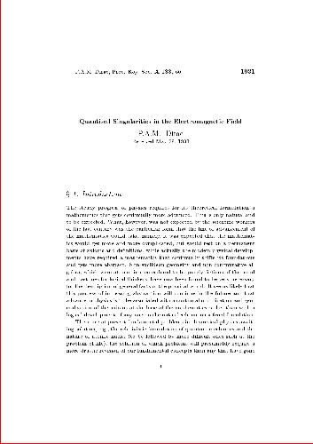 Quantised Singularities in the Electromagnetic Field