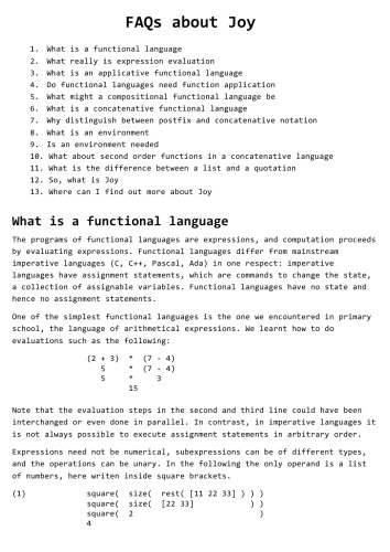 The Joy Programming Language Collection