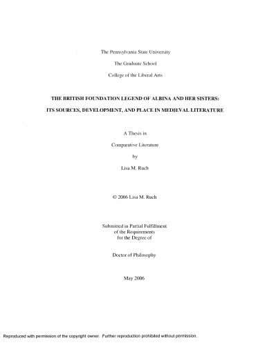 The British foundation legend of Albina and her sisters: Its sources, development, and place in medieval literature