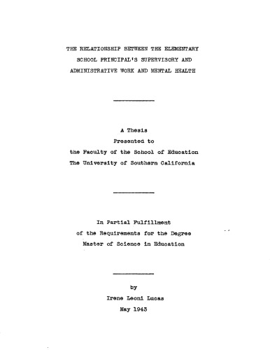 The relationship between the elementary school principal’s supervisory and administrative work and mental health