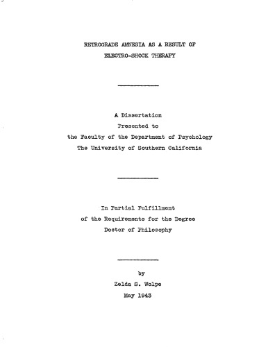 Retrograde amnesia as a result of electro-shock therapy