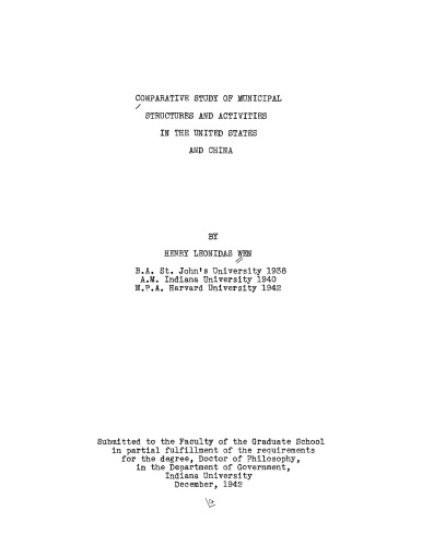 Comparative study of municipal structures and activities in the United States and China