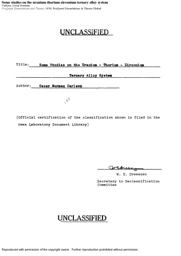 Some studies on the uranium-thorium-zirconium ternary alloy system