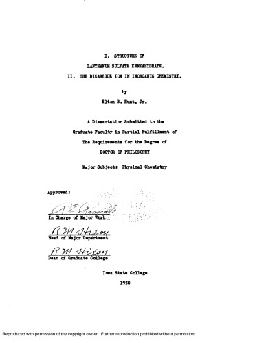 I. Structure of lanthanum sulfate enneahydrate. II. The dicarbide ion in organic chemistry