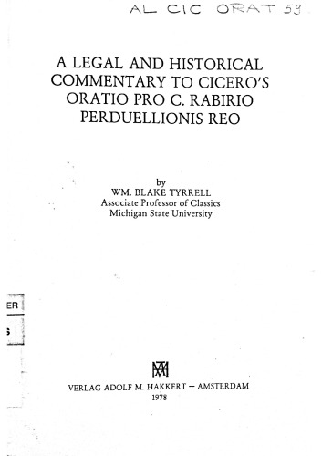 A Legal and Historical Commentary to Pro C. Rabirio perduellionis reo