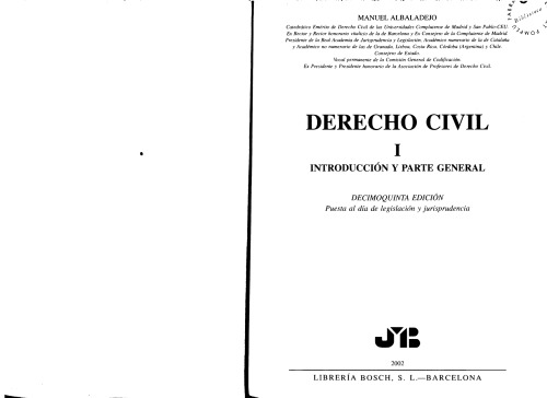 Derecho Civil I. Introducción y Parte General