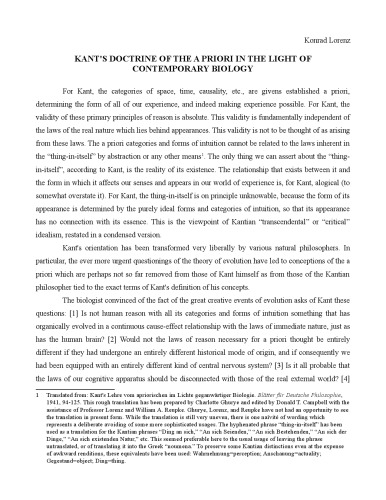 Kant’s Doctrine of the A Priori in the Light of Contemporary Biology